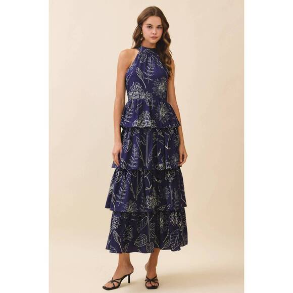 TCEC Dresses & Skirts - NEW TCEC halter neck back tie tiered maxi dress in navy
